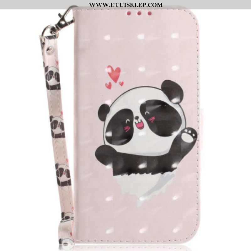 Etui Folio do Samsung Galaxy A14 / A14 5G z Łańcuch Panda Love Ze Smyczą